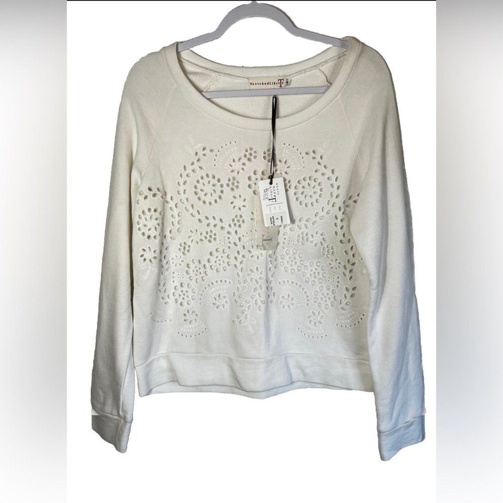 NWT Johnny Was 4Love and Liberty Antique White Eyelet Sweater Size S